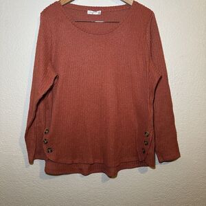 Retrology Womens 2X Sweater‎ Rustic Orange Buttons Lightweight Layer Holiday